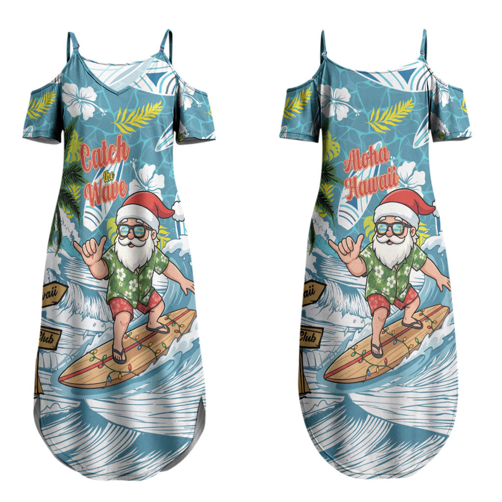 Hawaii Summer Christmas Couples Matching Summer Maxi Dress and Hawaiian Shirt Surfing Santa Shaka Catch The Wave LT14 - Polynesian Pride