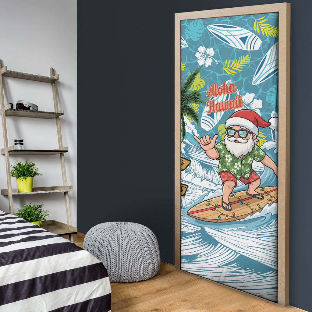 Hawaii Summer Christmas Door Cover Surfing Santa Shaka Catch The Wave