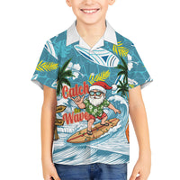 Hawaii Summer Christmas Family Matching Long Sleeve Bodycon Dress and Hawaiian Shirt Surfing Santa Shaka Catch The Wave LT14 Son's Shirt Teal - Polynesian Pride