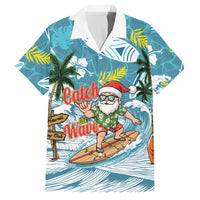 Hawaii Summer Christmas Family Matching Off The Shoulder Long Sleeve Dress and Hawaiian Shirt Surfing Santa Shaka Catch The Wave LT14 Dad's Shirt - Short Sleeve Teal - Polynesian Pride