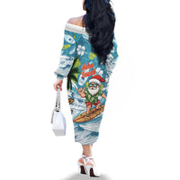 Hawaii Summer Christmas Family Matching Off The Shoulder Long Sleeve Dress and Hawaiian Shirt Surfing Santa Shaka Catch The Wave LT14 - Polynesian Pride