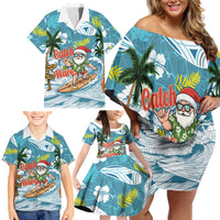 Hawaii Summer Christmas Family Matching Off Shoulder Short Dress and Hawaiian Shirt Surfing Santa Shaka Catch The Wave LT14 - Polynesian Pride