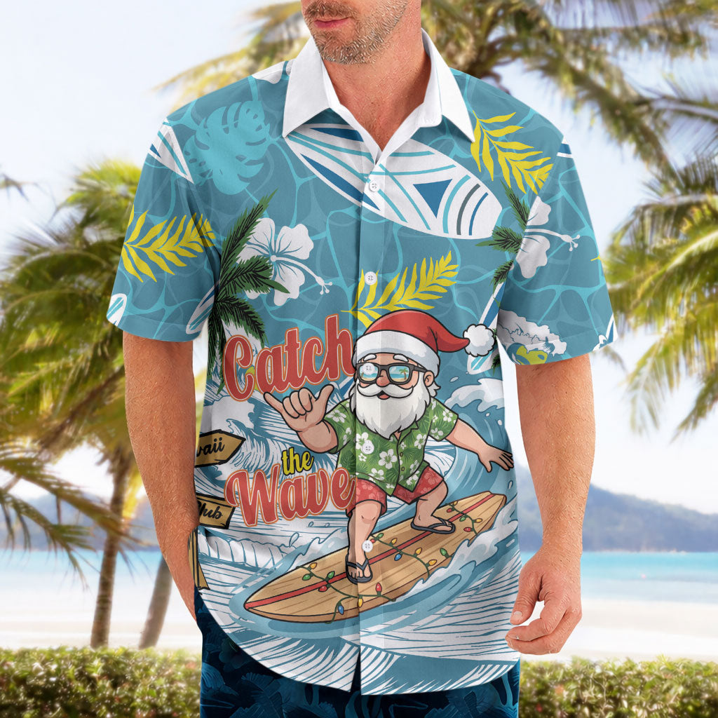 Hawaii Summer Christmas Hawaiian Shirt Surfing Santa Shaka Catch The Wave LT14 - Polynesian Pride