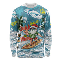 Hawaii Summer Christmas Long Sleeve Shirt Surfing Santa Shaka Catch The Wave