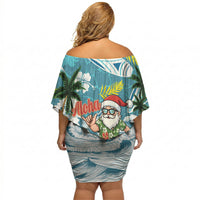 Hawaii Summer Christmas Off Shoulder Short Dress Surfing Santa Shaka Catch The Wave LT14 - Polynesian Pride