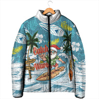 Hawaii Summer Christmas Padded Jacket Surfing Santa Shaka Catch The Wave