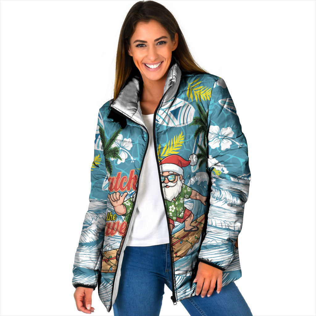 Hawaii Summer Christmas Padded Jacket Surfing Santa Shaka Catch The Wave