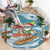 Hawaii Summer Christmas Round Carpet Surfing Santa Shaka Catch The Wave