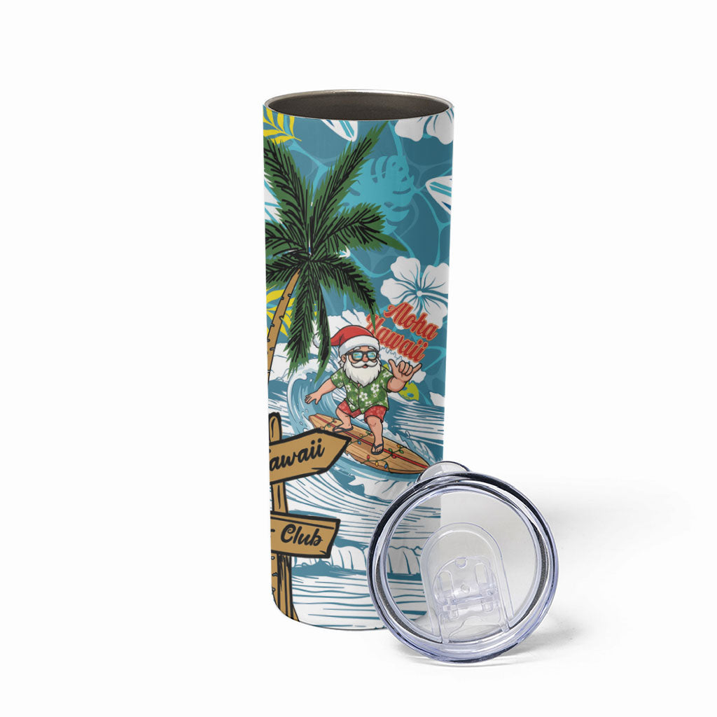 Hawaii Summer Christmas Skinny Tumbler Surfing Santa Shaka Catch The Wave LT14 - Polynesian Pride