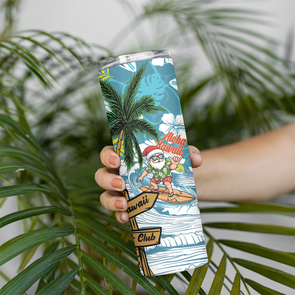 Hawaii Summer Christmas Skinny Tumbler Surfing Santa Shaka Catch The Wave LT14 - Polynesian Pride