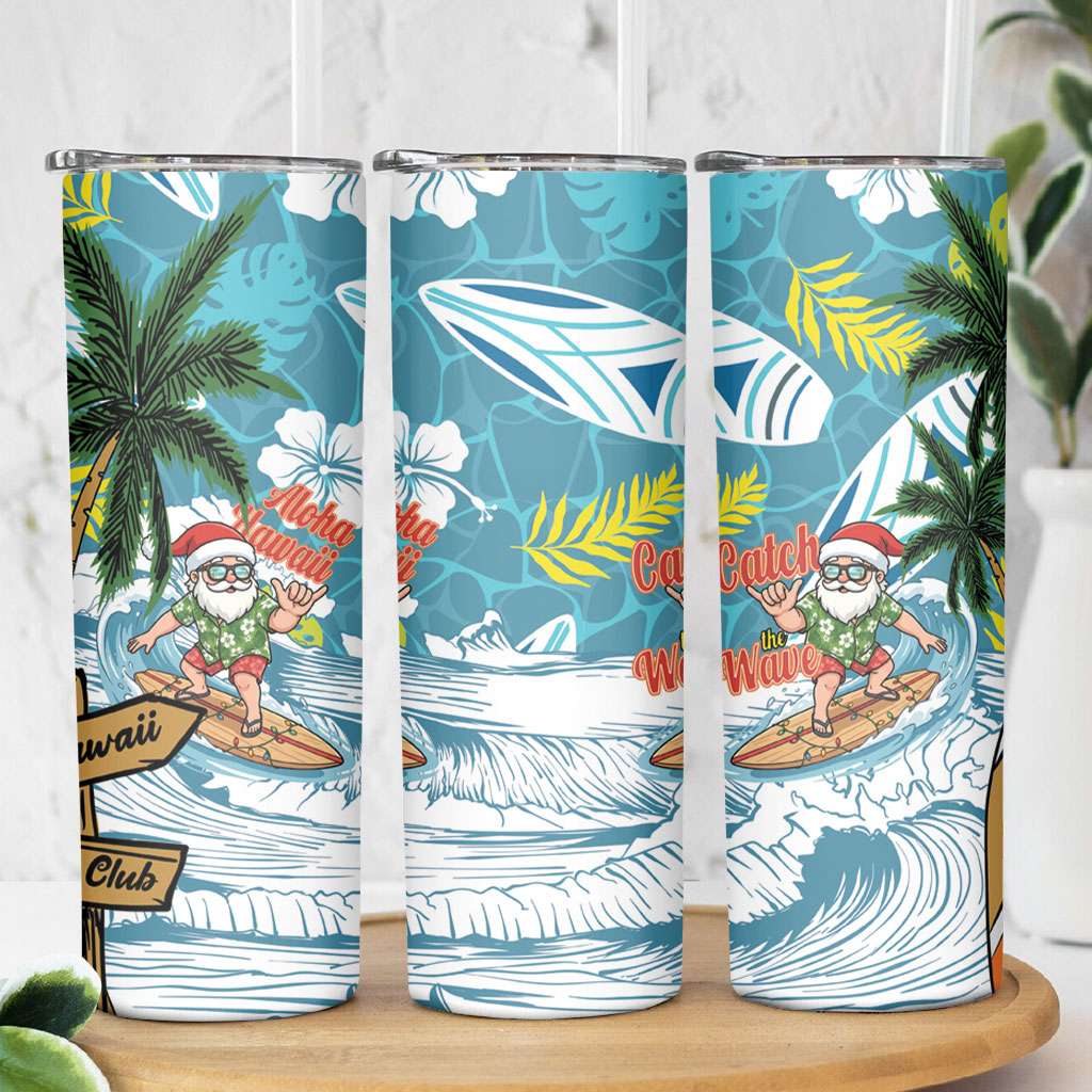 Hawaii Summer Christmas Skinny Tumbler Surfing Santa Shaka Catch The Wave LT14 - Polynesian Pride