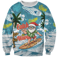 Hawaii Summer Christmas Sweatshirt Surfing Santa Shaka Catch The Wave