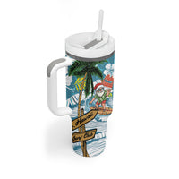 Hawaii Summer Christmas Tumbler With Handle Surfing Santa Shaka Catch The Wave