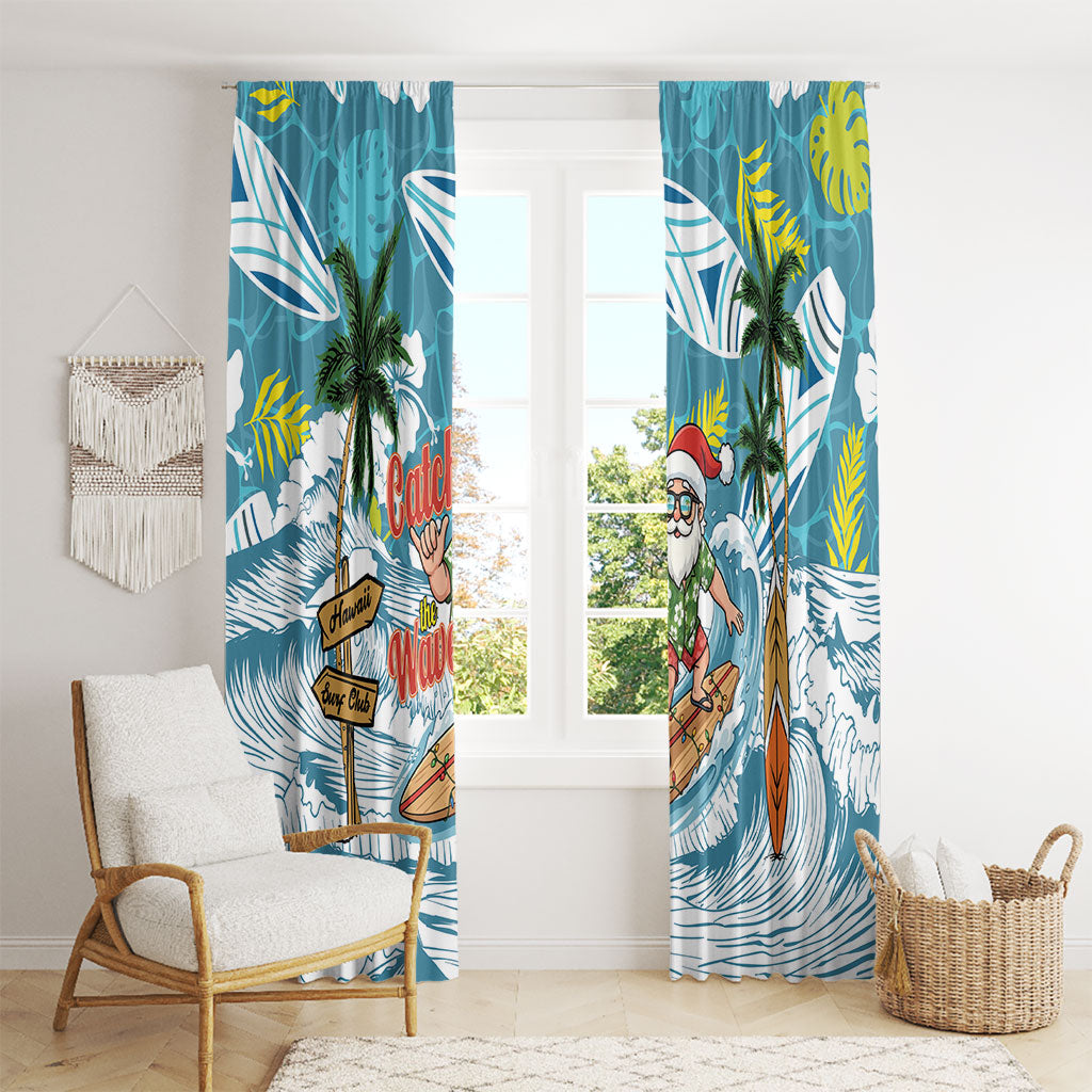 Hawaii Summer Christmas Window Curtain Surfing Santa Shaka Catch The Wave