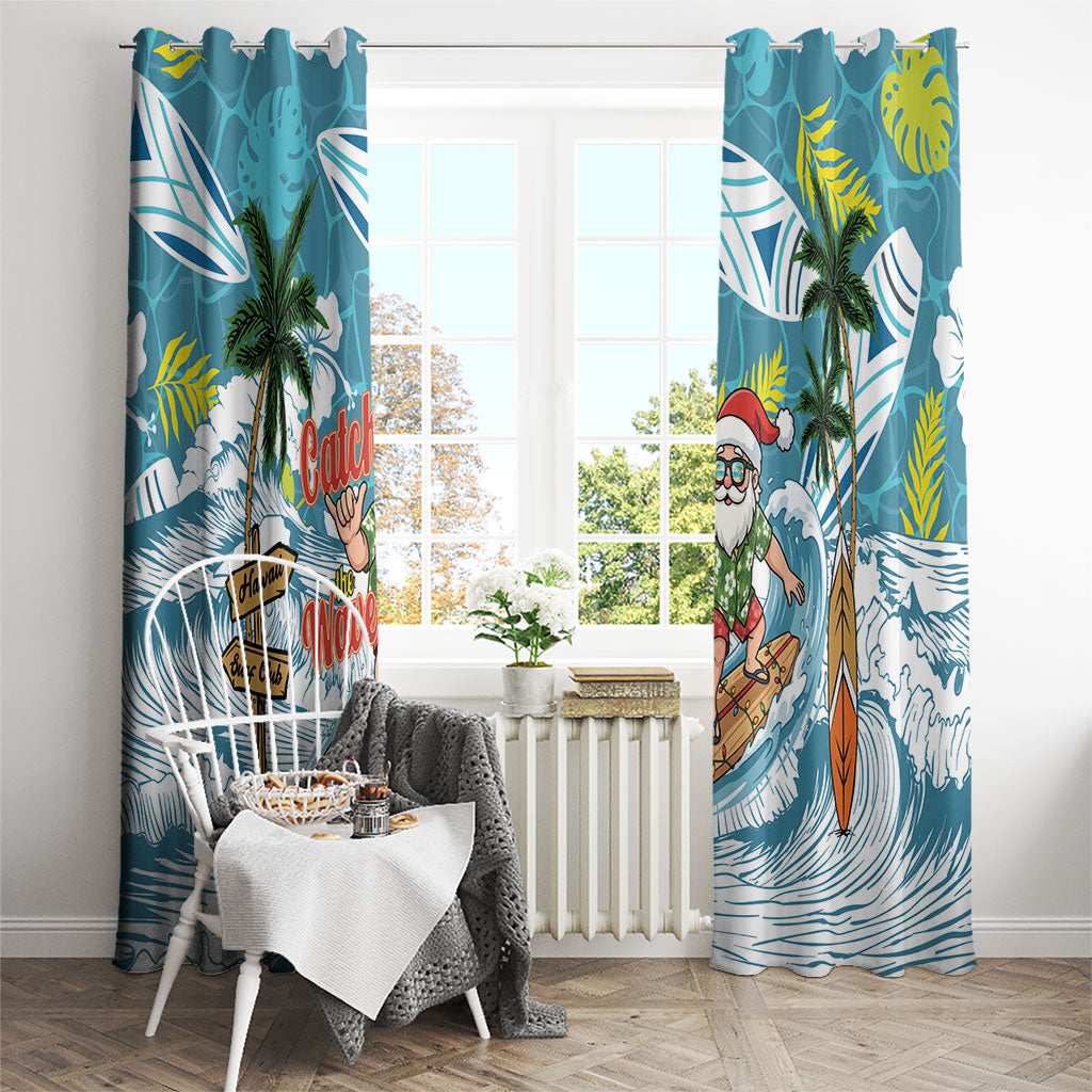 Hawaii Summer Christmas Window Curtain Surfing Santa Shaka Catch The Wave