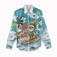 Hawaii Summer Christmas Women Casual Shirt Surfing Santa Shaka Catch The Wave LT14 - Polynesian Pride