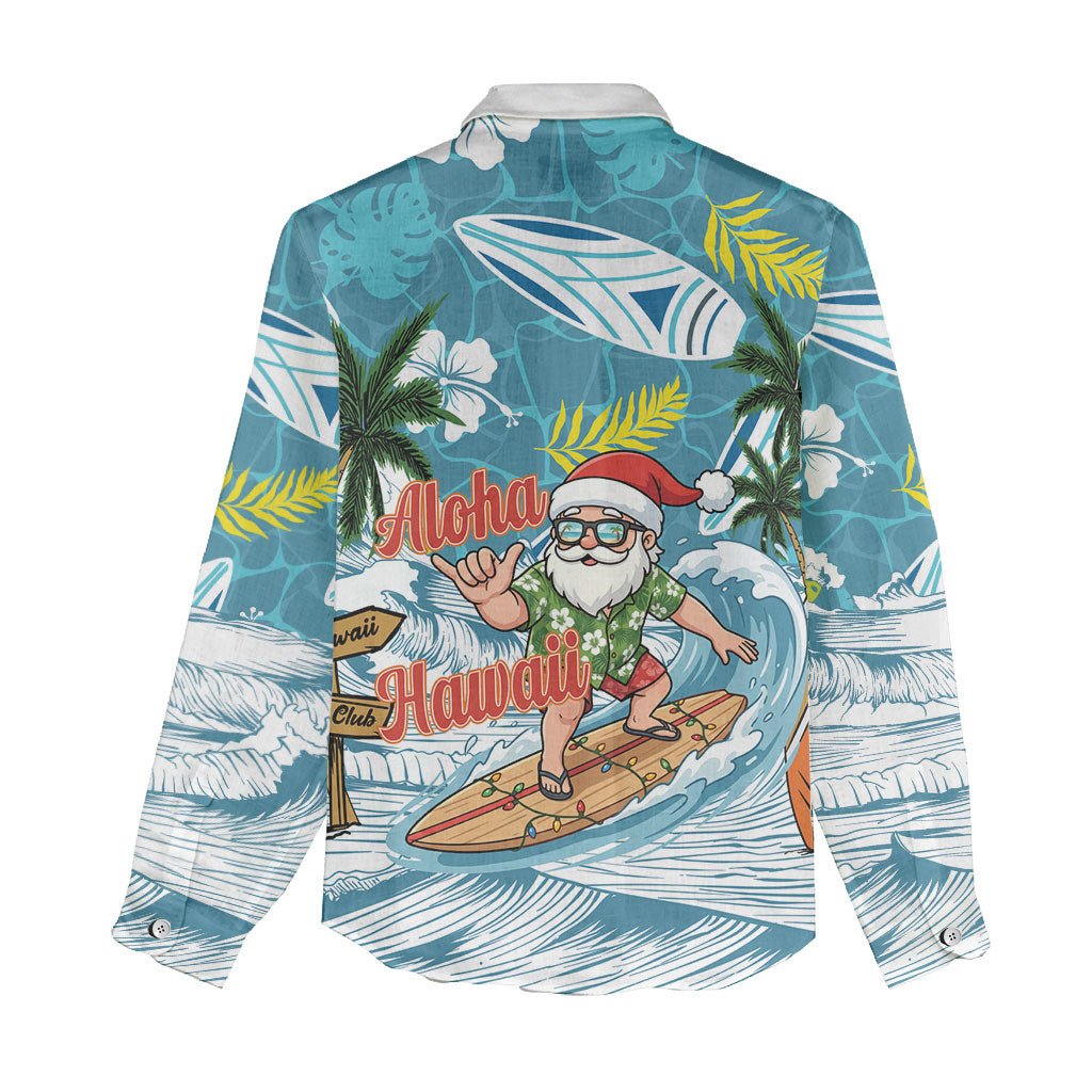 Hawaii Summer Christmas Women Casual Shirt Surfing Santa Shaka Catch The Wave LT14 - Polynesian Pride