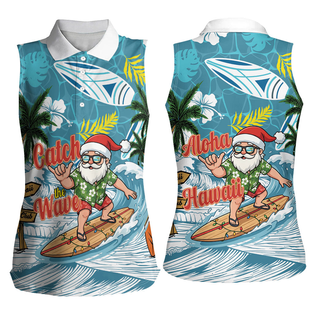 Hawaii Summer Christmas Women Sleeveless Polo Shirt Surfing Santa Shaka Catch The Wave LT14 - Polynesian Pride