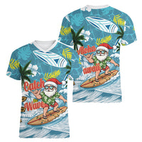 Hawaii Summer Christmas Women V-Neck T-Shirt Surfing Santa Shaka Catch The Wave LT14 - Polynesian Pride