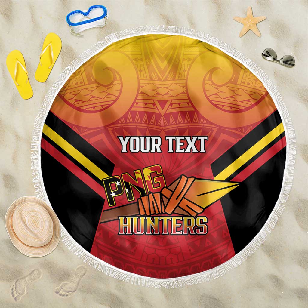 Papua New Guinea Rugby Custom Beach Blanket Go PNG Hunters Polynesian Pattern - Polynesian Pride