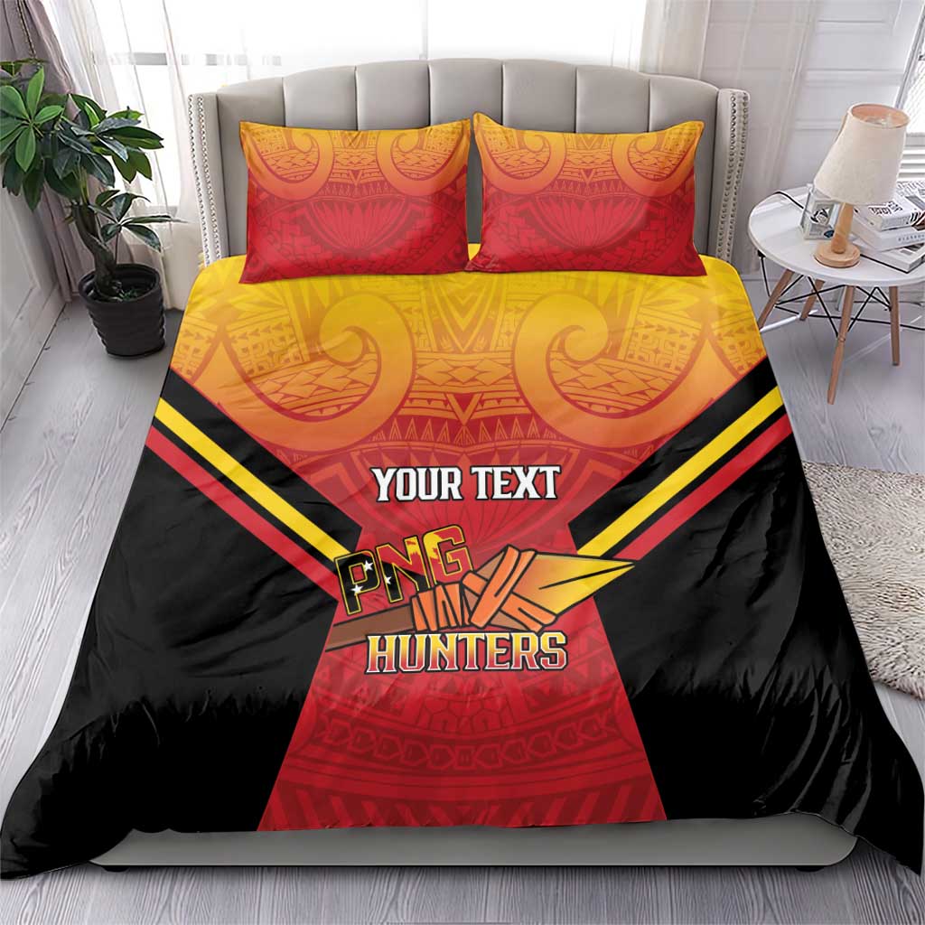 Papua New Guinea Rugby Custom Bedding Set Go PNG Hunters Polynesian Pattern - Polynesian Pride