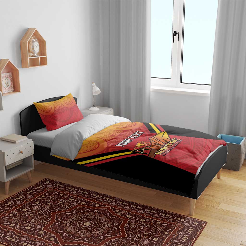 Papua New Guinea Rugby Custom Bedding Set Go PNG Hunters Polynesian Pattern - Polynesian Pride