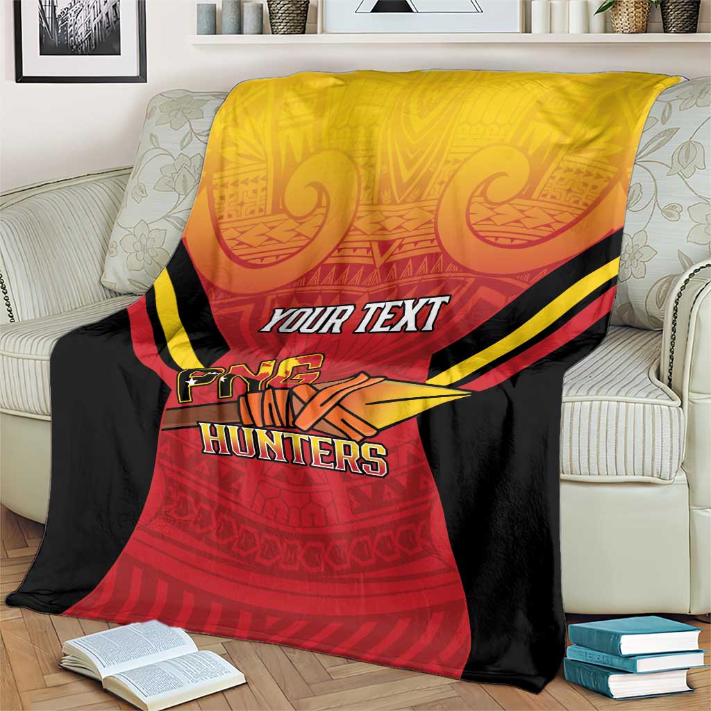 Papua New Guinea Rugby Custom Blanket Go PNG Hunters Polynesian Pattern - Polynesian Pride