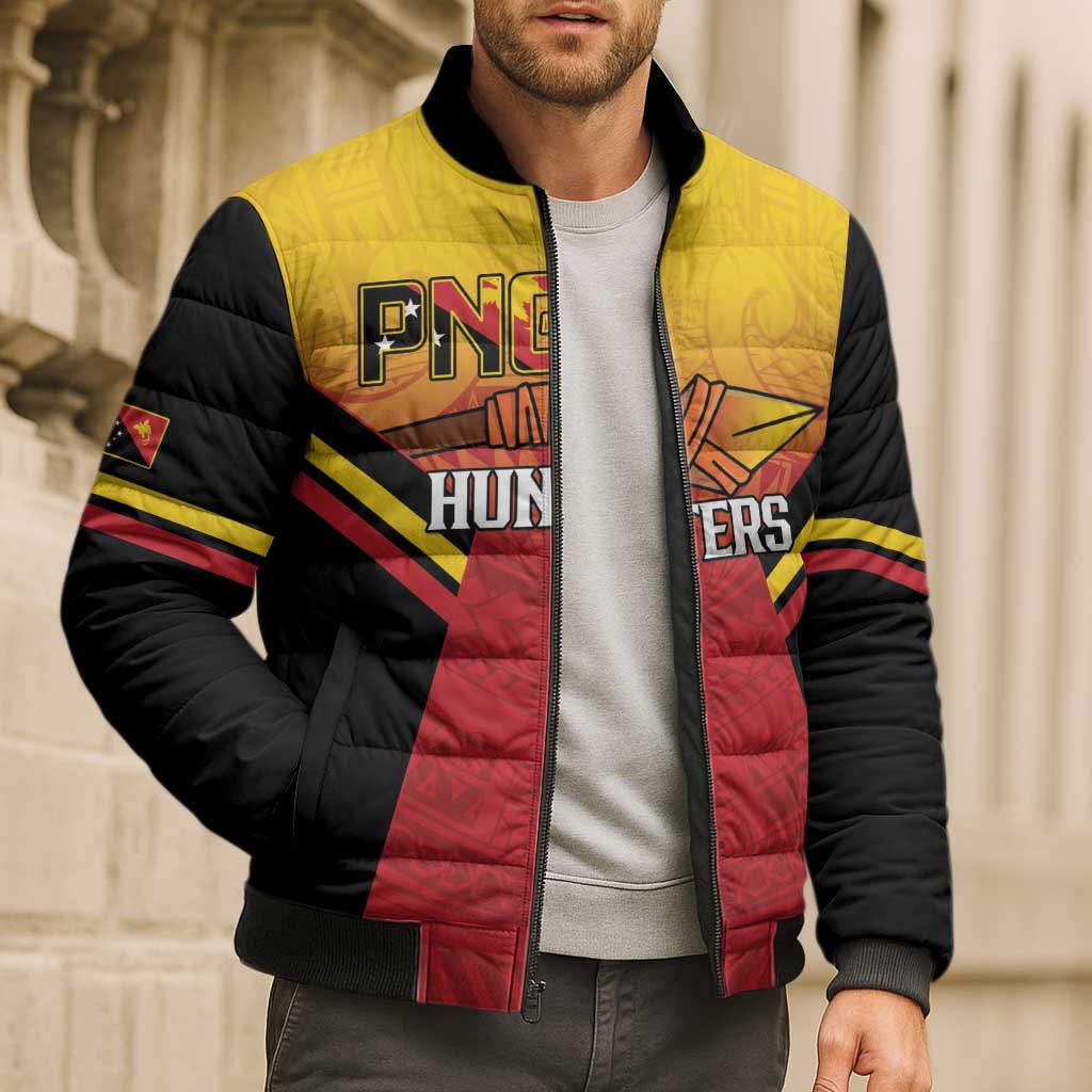 Papua New Guinea Rugby Custom Bomber Puffer Jacket Go PNG Hunters Polynesian Pattern - Polynesian Pride