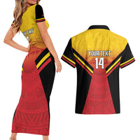 Papua New Guinea Rugby Custom Couples Matching Short Sleeve Bodycon Dress and Hawaiian Shirt Go PNG Hunters Polynesian Pattern - Polynesian Pride