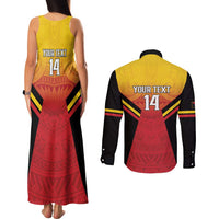Papua New Guinea Rugby Custom Couples Matching Tank Maxi Dress and Long Sleeve Button Shirt Go PNG Hunters Polynesian Pattern LT14 - Polynesian Pride