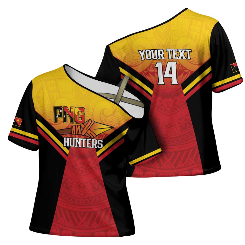 Papua New Guinea Rugby Custom Cross Shoulder Shirt Go PNG Hunters Polynesian Pattern - Polynesian Pride