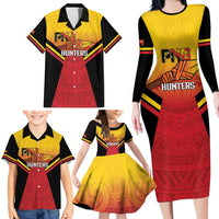 Papua New Guinea Rugby Custom Family Matching Long Sleeve Bodycon Dress and Hawaiian Shirt Go PNG Hunters Polynesian Pattern LT14 - Polynesian Pride
