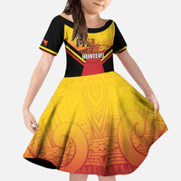 Papua New Guinea Rugby Custom Family Matching Mermaid Dress and Hawaiian Shirt Go PNG Hunters Polynesian Pattern LT14 Daughter's Dress Red - Polynesian Pride