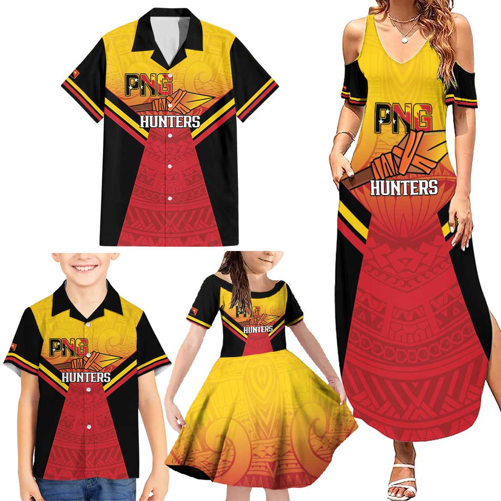 Papua New Guinea Rugby Custom Family Matching Summer Maxi Dress and Hawaiian Shirt Go PNG Hunters Polynesian Pattern - Polynesian Pride