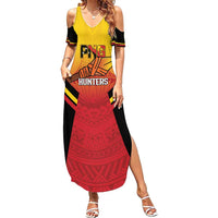 Papua New Guinea Rugby Custom Family Matching Summer Maxi Dress and Hawaiian Shirt Go PNG Hunters Polynesian Pattern LT14 Mom's Dress Red - Polynesian Pride