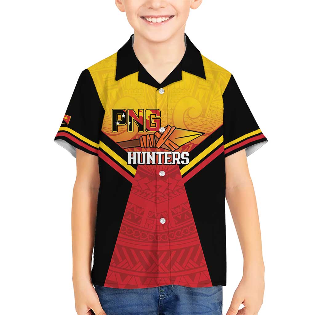 Papua New Guinea Rugby Custom Kid Hawaiian Shirt Go PNG Hunters Polynesian Pattern - Polynesian Pride