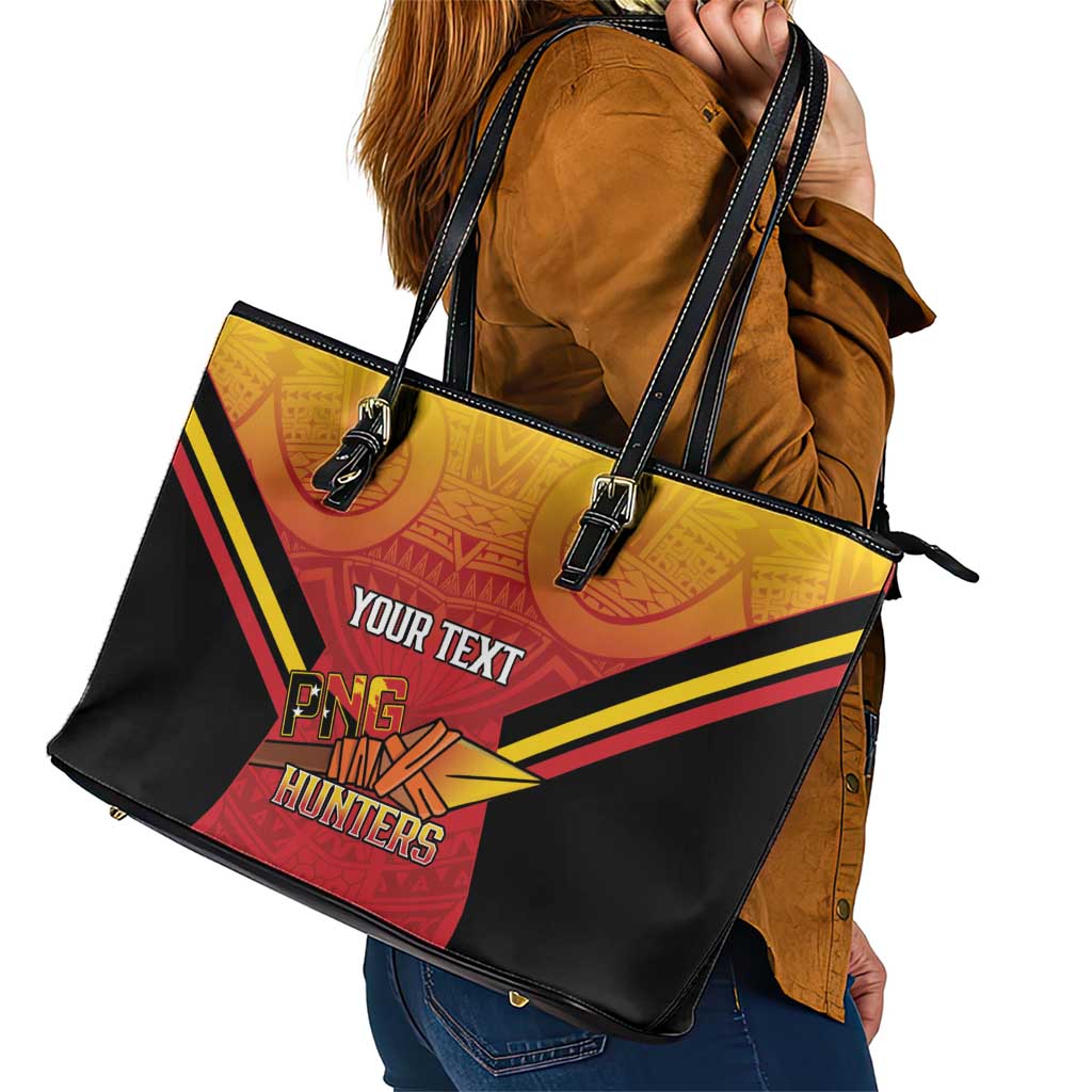 Papua New Guinea Rugby Custom Leather Tote Bag Go PNG Hunters Polynesian Pattern - Polynesian Pride