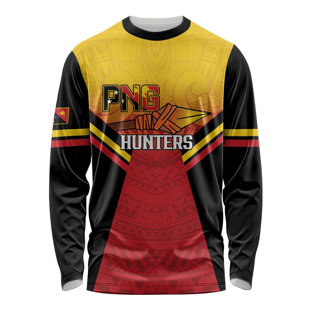 Papua New Guinea Rugby Custom Long Sleeve Shirt Go PNG Hunters Polynesian Pattern LT14 Unisex Red - Polynesian Pride