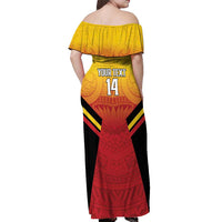 Papua New Guinea Rugby Custom Off Shoulder Maxi Dress Go PNG Hunters Polynesian Pattern - Polynesian Pride