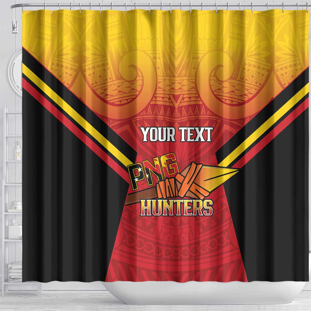 Papua New Guinea Rugby Custom Shower Curtain Go PNG Hunters Polynesian Pattern - Polynesian Pride