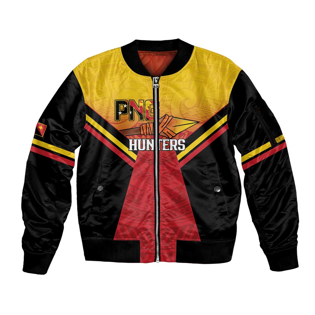 Papua New Guinea Rugby Custom Sleeve Zip Bomber Jacket Go PNG Hunters Polynesian Pattern - Polynesian Pride