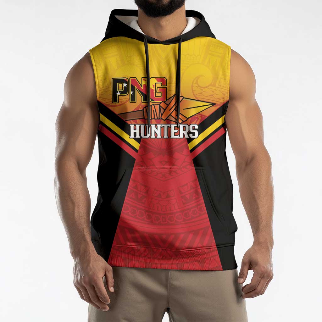 Papua New Guinea Rugby Custom Sleeveless Hoodie Go PNG Hunters Polynesian Pattern - Polynesian Pride