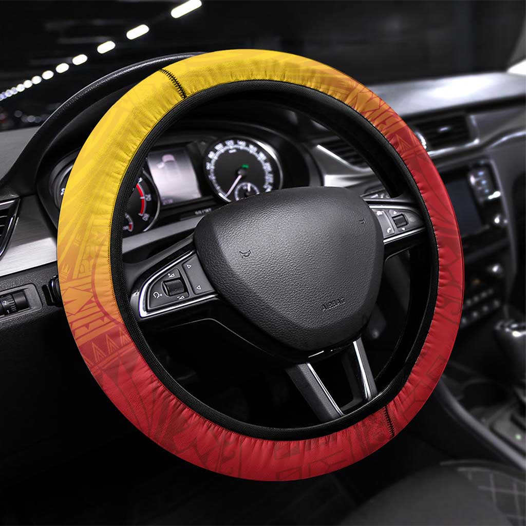Papua New Guinea Rugby Steering Wheel Cover Go PNG Hunters Polynesian Pattern - Polynesian Pride