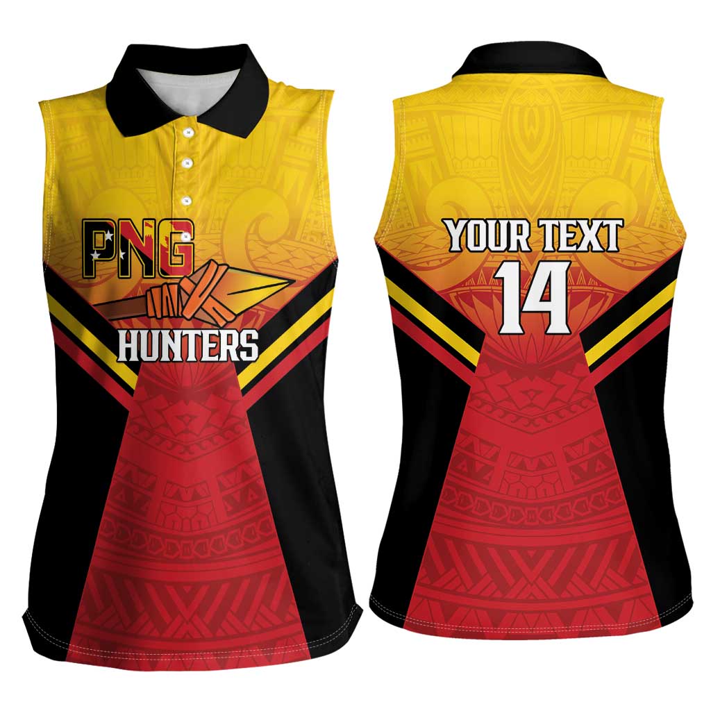 Papua New Guinea Rugby Custom Women Sleeveless Polo Shirt Go PNG Hunters Polynesian Pattern LT14 - Polynesian Pride