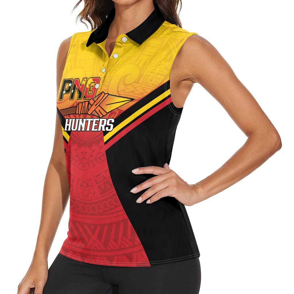 Papua New Guinea Rugby Custom Women Sleeveless Polo Shirt Go PNG Hunters Polynesian Pattern LT14 - Polynesian Pride