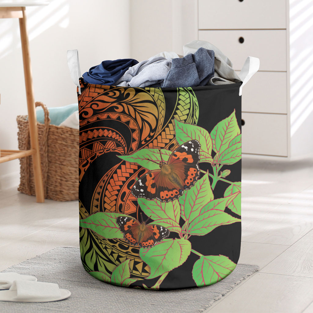 Kamehameha Butterfly Hawaii Laundry Basket Hawaiian Pulelehua Mamaki Orange Green Color LT14 Multicolor - Polynesian Pride