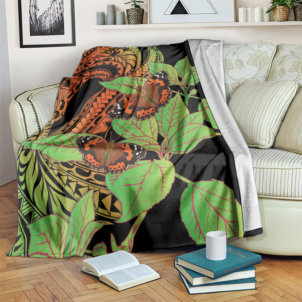 Kamehameha Butterfly Hawaii Blanket Hawaiian Pulelehua Mamaki Orange Green Color LT14 Multicolor - Polynesian Pride