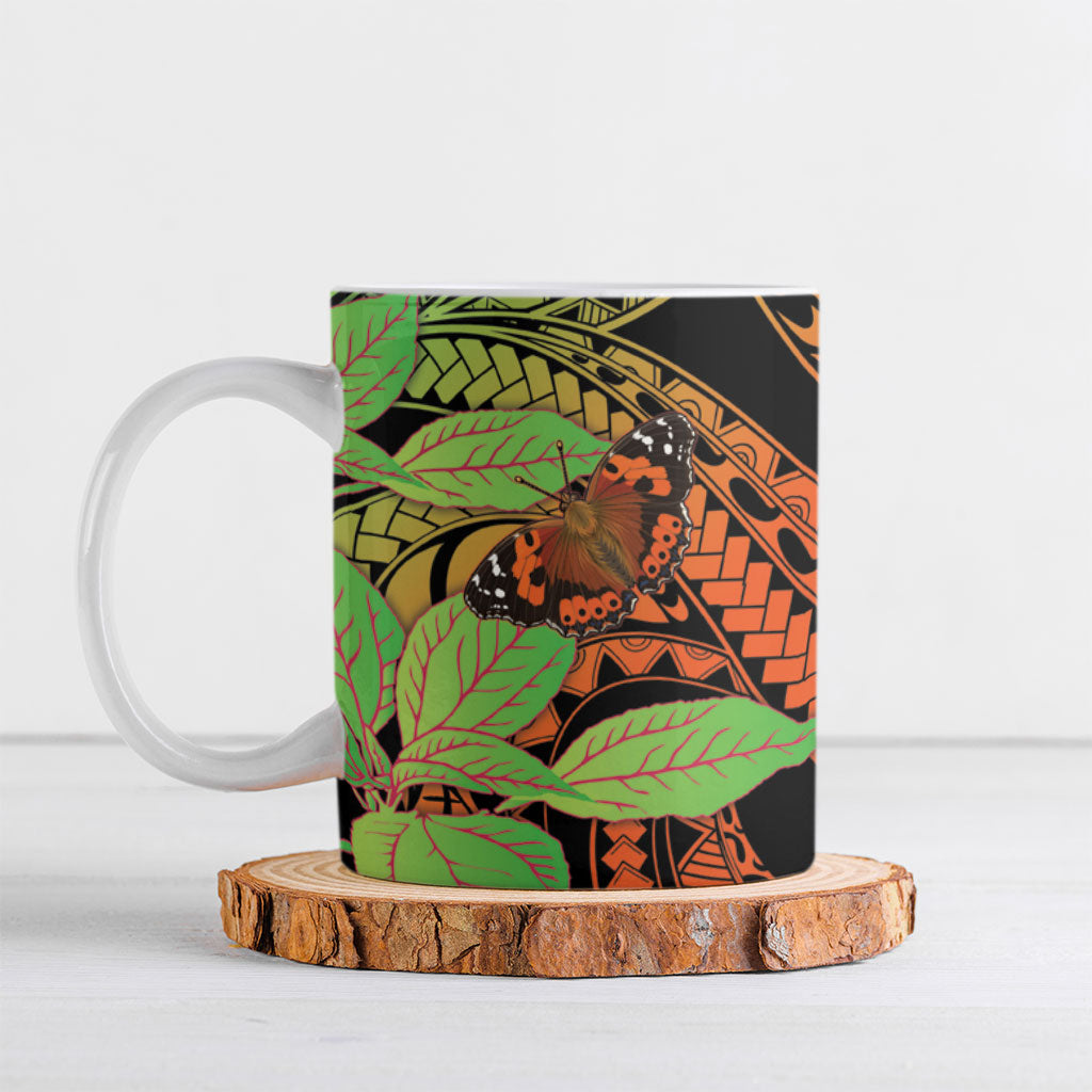 Kamehameha Butterfly Hawaii Ceramic Mug Hawaiian Pulelehua Mamaki Orange Green Color