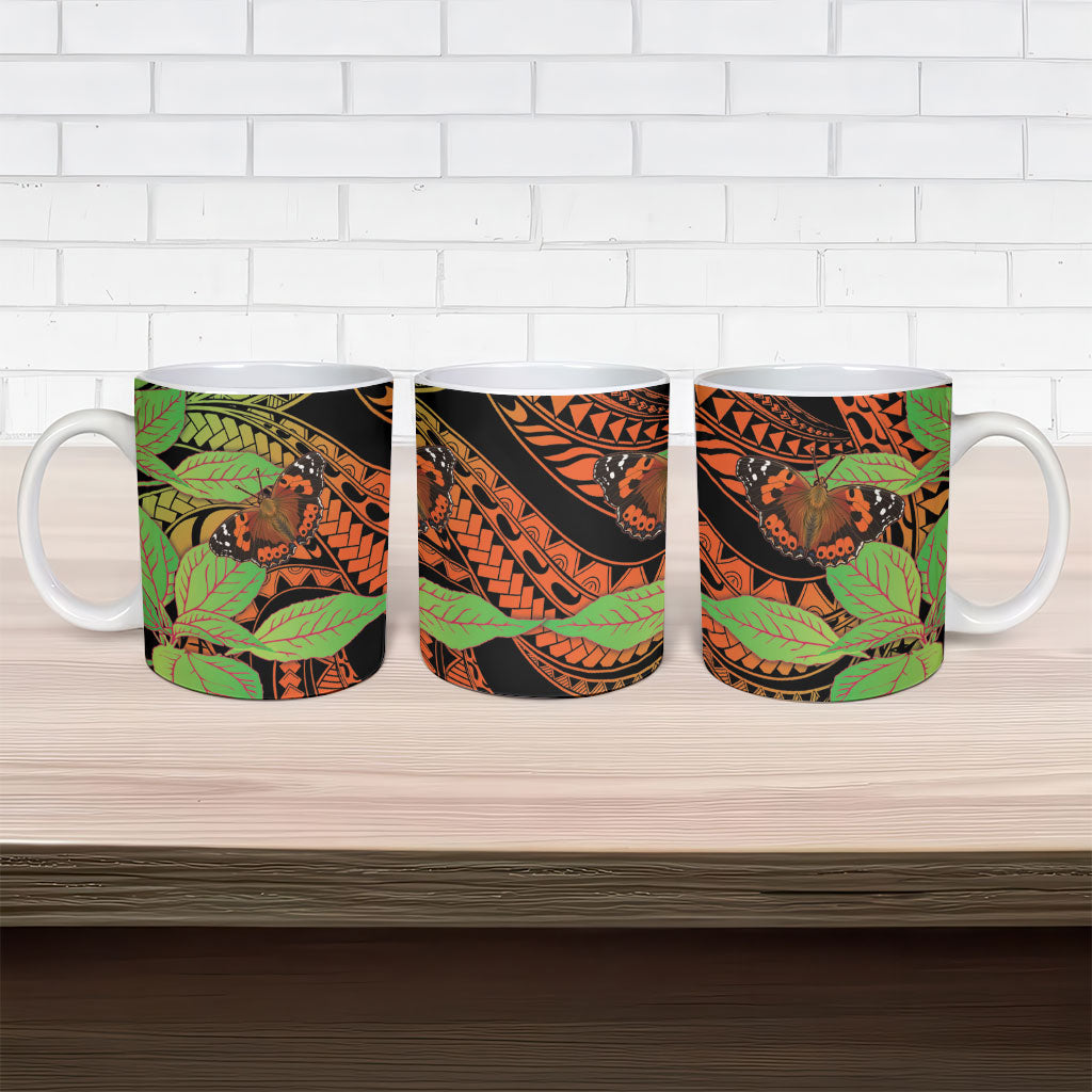 Kamehameha Butterfly Hawaii Ceramic Mug Hawaiian Pulelehua Mamaki Orange Green Color LT14 - Polynesian Pride