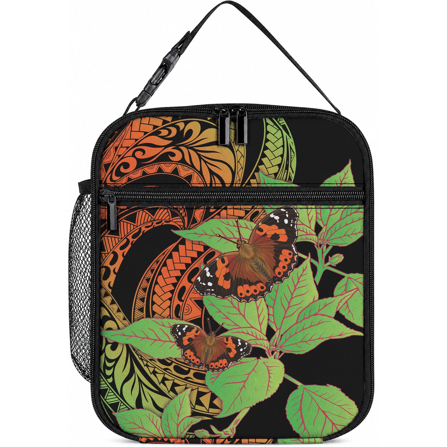 Kamehameha Butterfly Hawaii Lunch Bag Hawaiian Pulelehua Mamaki Orange Green Color LT14 10.2 × 8.3 × 4.3 inch Multicolor - Polynesian Pride